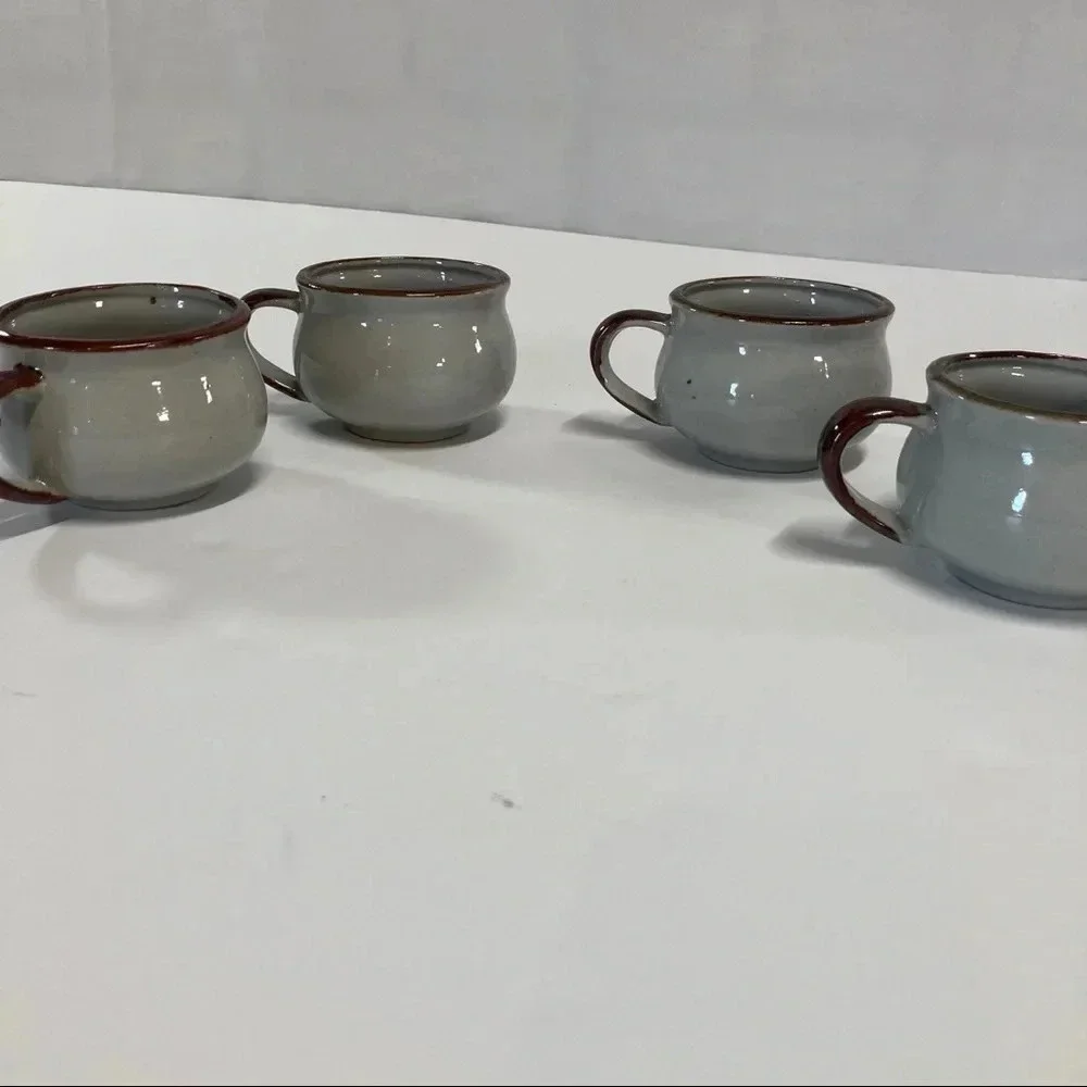 Hand painted Artisan Coffee Mugs Blue Floral Small Set of 4